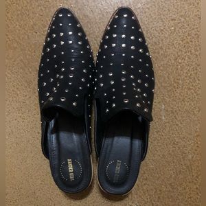 Black Studded Heeled Mules